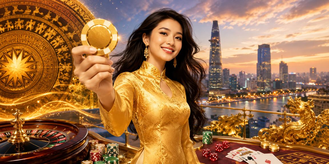 Không gian casino sang trọng với áo dài truyền thống tại TP.HCM
