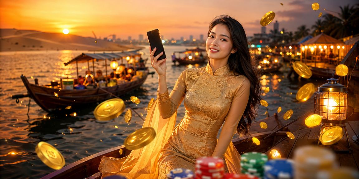 Người dùng Mũi Né theo dõi casino và thể thao trên điện thoại với áo dài